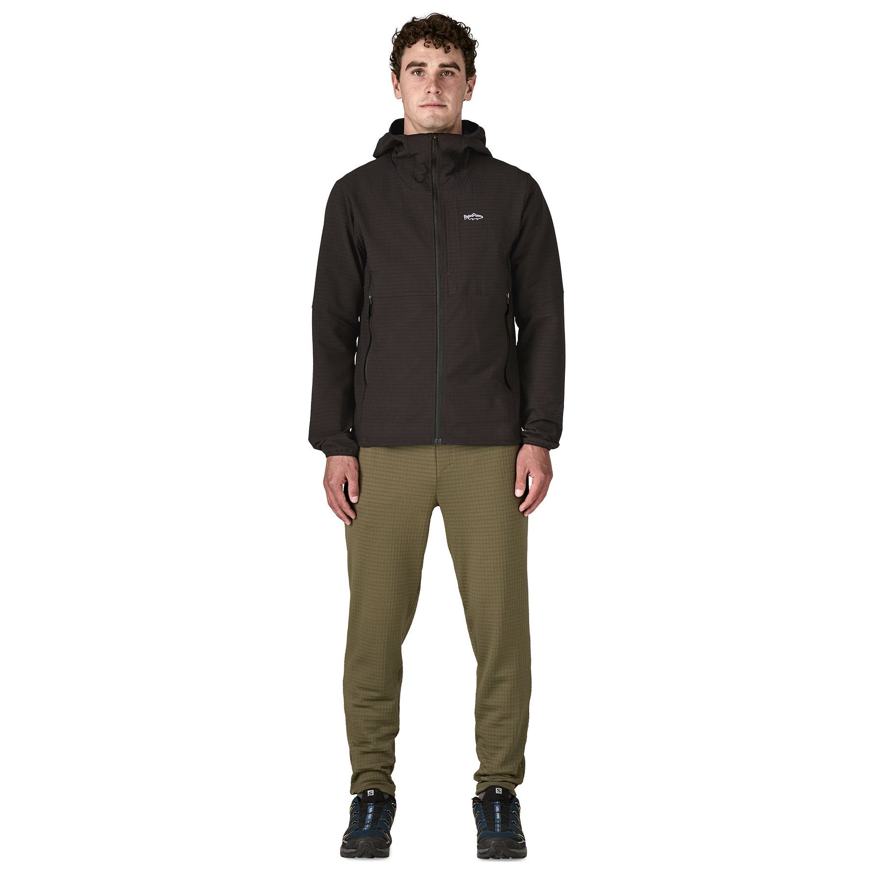 Patagonia Men's R1 TechFace Fitz Roy Trout Hoody Black Image 02