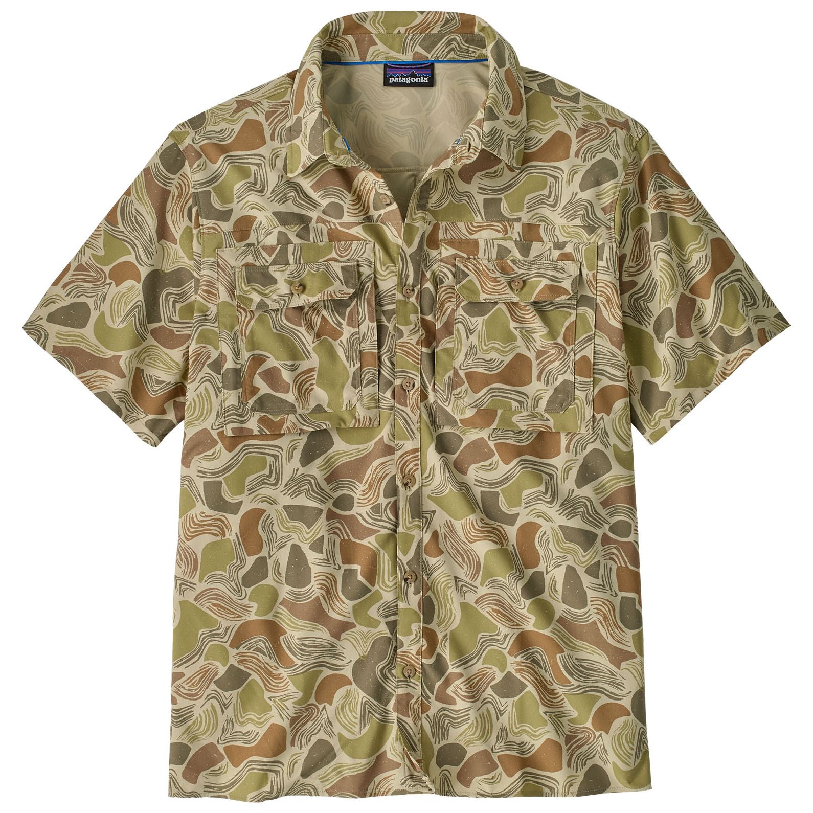 Patagonia Men's Short-Sleeved Self Guided Sun Shirt Coastal Edge: Weathered Stone