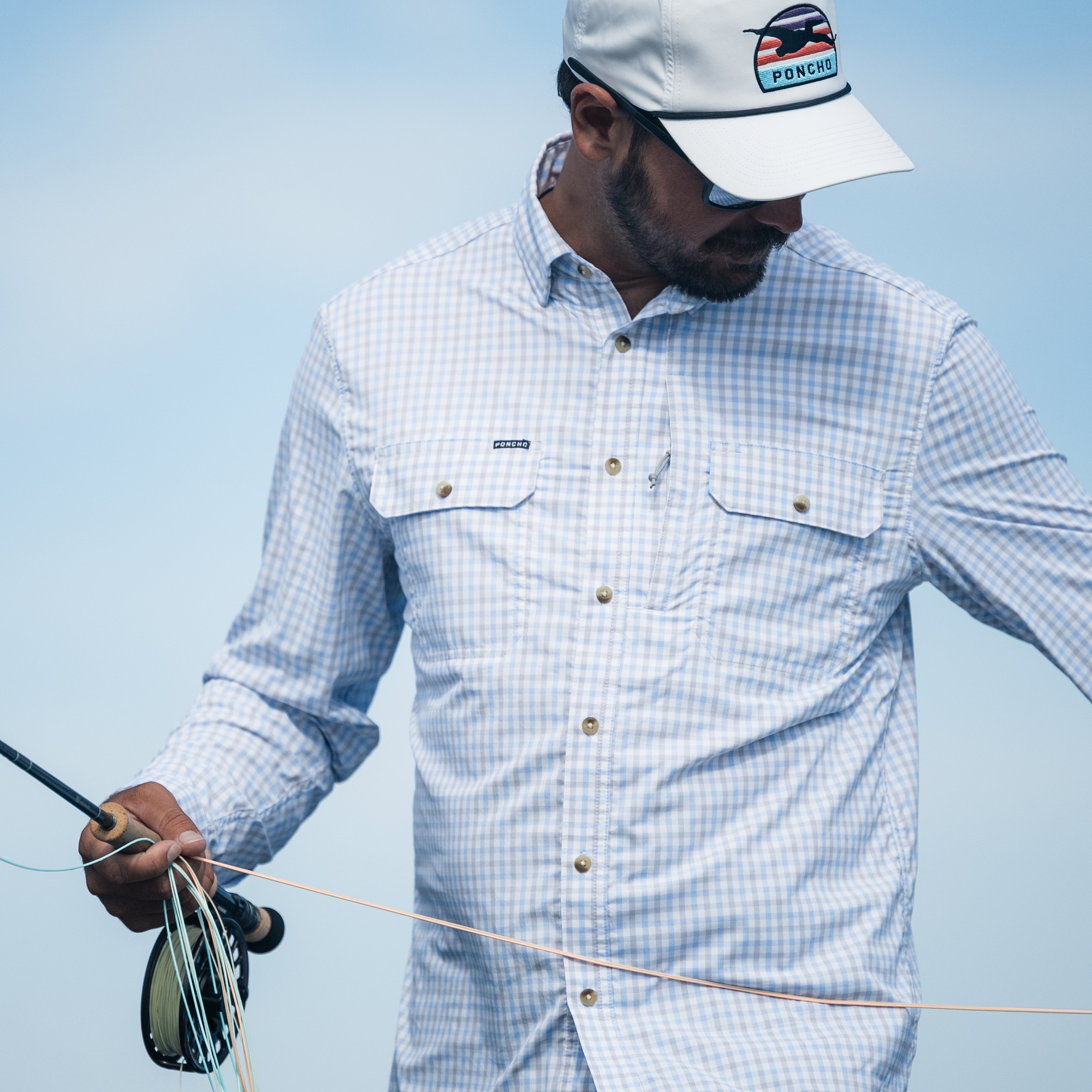 Poncho Outdoors The Catfish Blue and Grey Plaid Image 07